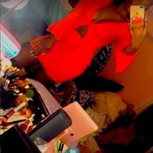 Red ribbed two piece skirt zip up set size medium worn once